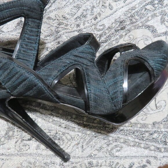 Aperlai Black Green Cutout Peep Toe Heeled Stilettos Heels Sandals Size 37 US 7 - Picture 6 of 15